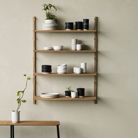 Shelving + Storage | Goodee Shelf Library, High Desk, Oak Bench, Library Shelves, Library Wall, Oak Shelves, Modular System, Shelf Design, Wall Storage