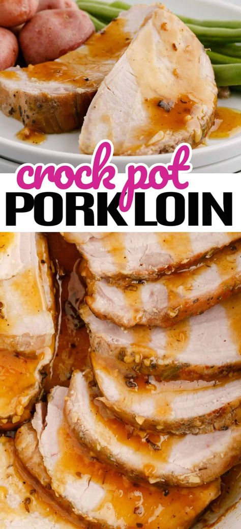 This perfectly moist Crock Pot Pork Loin is seared with a delicious dry rub and slow cooked in the most amazing sauce ever! Pork Lion Recipes, Crock Pot Pork Loin, Tender Pork Loin, Boneless Pork Loin Recipes, Crock Pot Pork Roast, Pork Loin Crock Pot Recipes, Pork Crockpot, Crockpot Pork Loin, Slow Cooker Pork Loin