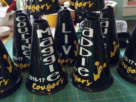 Personalized mini megaphones for cheer camp cheer gift… | Flickr Cheer Homecoming Gifts, Personalized Cheer Gifts, Homecoming Cheer Gifts, Cheer Camp Ideas, Cheerleader Gifts For Team, Cheerleading Gifts For Team, Cheer Banquet Ideas, Cheer Gifts Diy, Cheer Camp Gifts