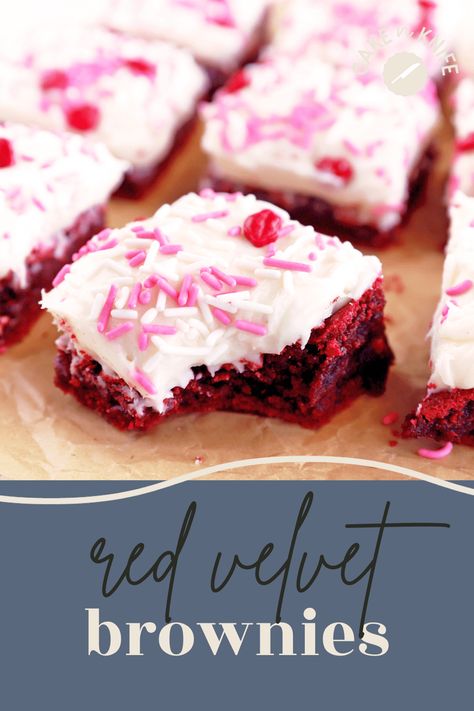 Brownies With Cream Cheese Frosting, Red Velvet Brownies Recipe, Brownies With Cream Cheese, Velvet Recipes, Velvet Brownies, Valentines Recipes Desserts, Red Velvet Brownies, Cream Cheese Brownies, Red Velvet Cake Mix