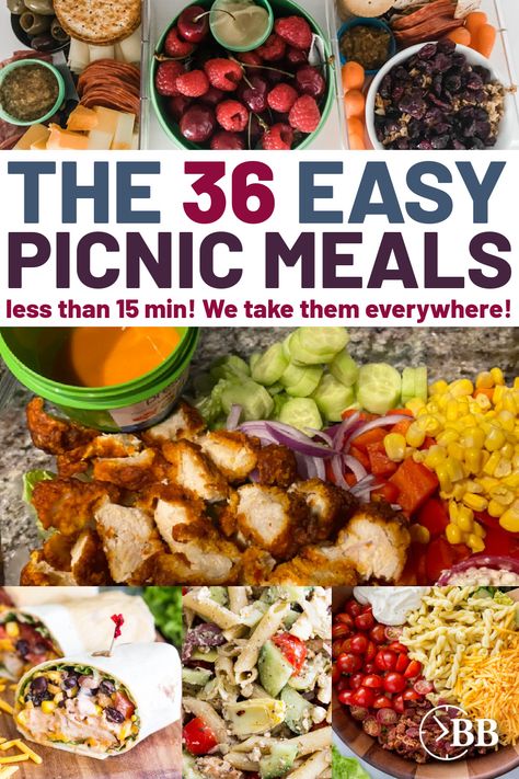 The easiest picnic meals ever. They're quick, easy and they taste amazing! Save yourself time and energy throwing together a simple dinner that everyone will LOVE. Picnic Meal Ideas, Picnic Meals, Tournament Food, Easy Vacation Meals, Busy Budgeter, Easy Picnic Food, Healthy Picnic, Picnic Menu, Picnic Dinner