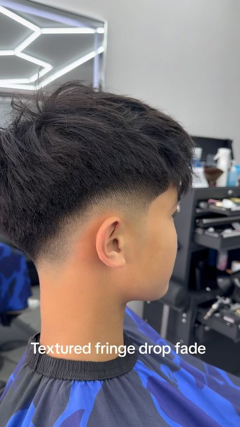 Instagram Texture Fade Haircut, Mid Taper Fade Messy Fringe, Low Fade Textured Top, Skin Fade Boys Haircut, Texture Fringe Haircut, Boy Hair Cutting Style, Asian Textured Fringe, Fringe Crop Haircut Men, Low Taper Fringe Straight Hair