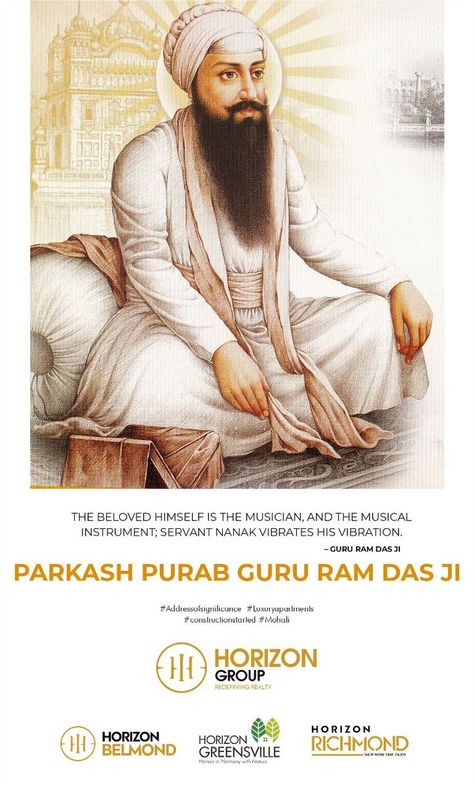 May the teachings of Guru Ram Das Ji be reflected in your actions. May his goodness and compassion bring you happiness and smiles all the days of your life. A very Happy Guru Ram Das Ji Parkash Gurpurab to all of you from Horizon Group. To know more, connect with us at - 7508668454 / 9988449569. #HorizonGroup #Horizon #Realestate #prakashpurab #gururamdasjayanti #gururamdasji #sikhisim #shrigururamdasji #celebration #guru #festival #realestateinvestment Guru Ram Das Ji, 8 Minute Ab Workout, Guru Ram Das, Ram, Historical Figures