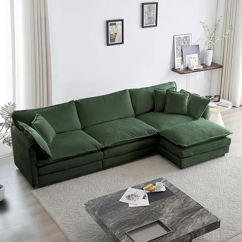 Amazon.com: KIVENJAJA Chenille L-Shaped Modular Sectional Sofa, 3-Seater Comfy Cloud Couch with Ottoman/Chaise & 5 Pillows for Living Room Bedroom Office Apartment, 111.5”W, Green : Home & Kitchen Sofa And Loveseat Layout Living Rooms With Tv, Comfy Accent Chairs Office, Green Sectional With Ottoman, Most Comfortable Couch Joybird, Comfy Couches Living Room Joybird, Gronlid Sofa Living Room Green, Hunter Green Sofa Living Room, Urban Sofa Hoekbank Quinn, Green Couch Living Room Coffee Tables