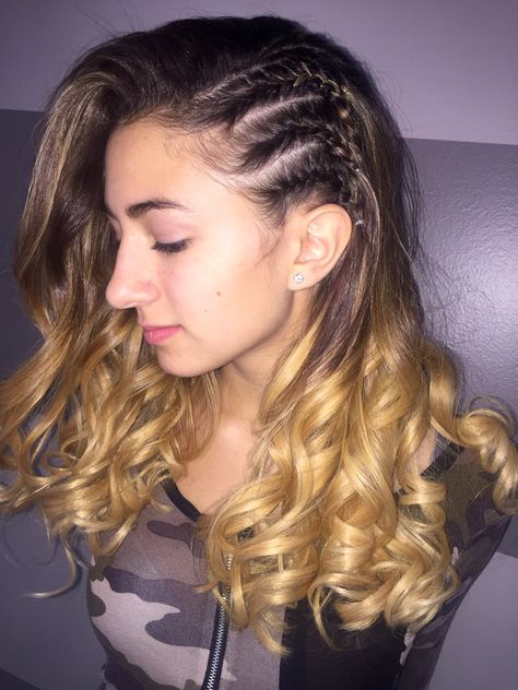 Side Curls Hairstyles, Curly Side Braid, Three Braids, Curled Hair With Braid, Curly Prom Hair, Side Curls, Side Braids, Curly Hair Overnight, Tan Skin Blonde Hair