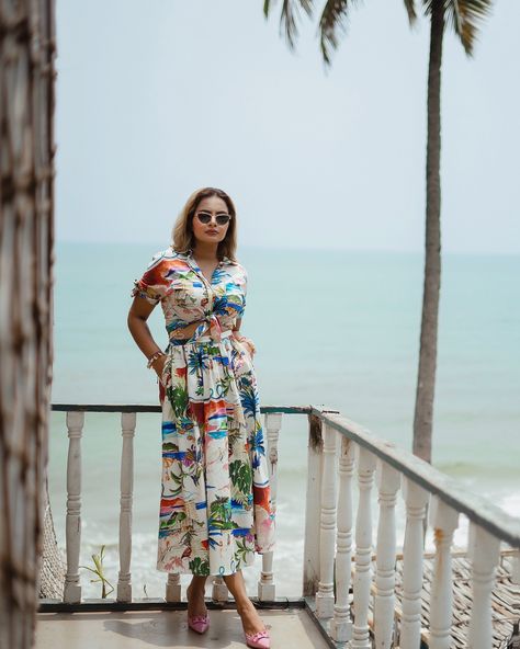 Outfit print dedicated to GOA 🏖️🏝️ - - - Location @thecapegoa - - - #goadiaries #goa #goodvibes #goabeach #goahotels #goablogger #shivalistyles #classifiedbirdtravels Goa Dress, Goa Outfits, Holiday Outfits Beach, Blue And White Shirt, Holiday Outfit, Outfit Women, Goa, Outfit Idea, Holiday Outfits