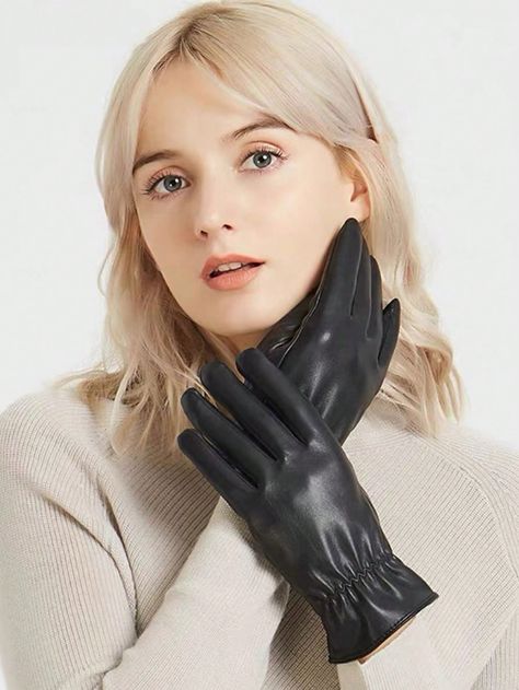 1pair Women Winter Warm Fashion PU Leather Gloves, Windproof Waterproof Touchscreen Outdoor Gloves Light Board-black Party   PU Leather Plain Full Finger Gloves  Fall,Winter Women Accessories, size features are:Bust: ,Length: ,Sleeve Length: Gloves Fashion Winter, Sheepskin Gloves, Gloves For Women, Gloves Fashion, Sheep Skin, Finger Gloves, Driving Gloves, Long Gloves, Heels Boots