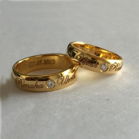 Custom Platinum Rings, Gold Rings, Name Engraved Platinum Rings & Diamond Rings Men's Rings Gold Indian, Wedding Ring With Name, Christian Wedding Rings, Gold Engagement Ring Designs, Indian Engagement Ring, Couple Rings Gold, Indian Wedding Rings, Gold Stacking Rings Wedding, Model Wedding