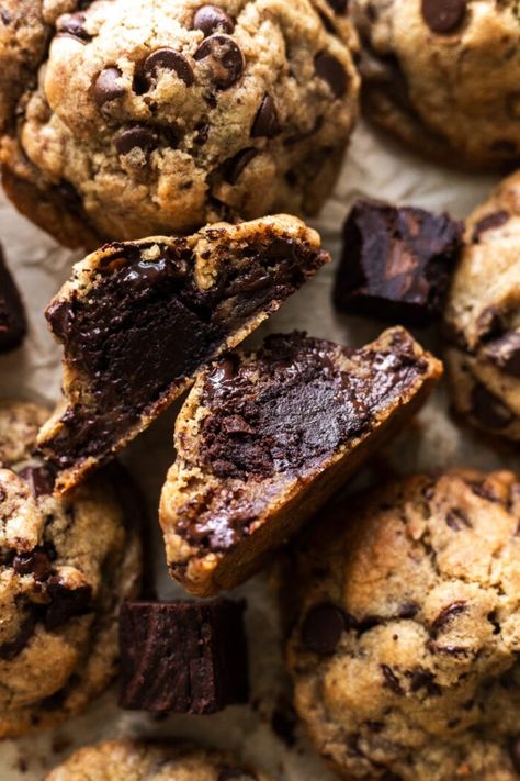 Vegan Brown Butter Brownie-Stuffed Chocolate Chip Cookies | The Banana Diaries Vegan Brown Butter, Cookies No Eggs, Desserts Brownies, Banana Diaries, Butter Sugar Cookies, Stuffed Cookies, Breakfast Bread Recipes, Double Chocolate Chip Cookies, Dairy Free Yogurt