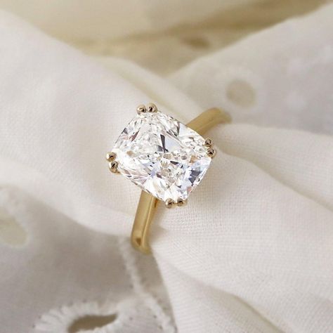 Cushion Cut Engagement Ring Thick Band, Engagement Ring Thick Band, Double Prong Engagement Ring, Thick Band Engagement Ring, Pretty Engagement Rings, Prong Engagement Rings, Ring Inspo, The Proposal, Cushion Cut Engagement Ring