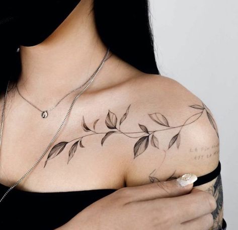 Shoulder Tattoos For Women Elegant, Angelina Tattoo, Chic Tattoo, Bone Tattoos, Stylish Tattoo, Tattoos For Women Flowers, Chest Tattoos, Vine Tattoos, Chest Tattoos For Women