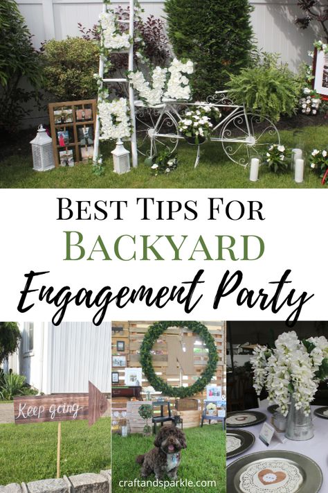 Engagement Party Garden Ideas, Engagements Ideas Party, Throwing An Engagement Party, Engagement Cookout Ideas, Engagement Parties Decorations, Engagement Party Banner Ideas, Evening Engagement Party, Engagement Party Outdoor Decorations, Open House Engagement Party