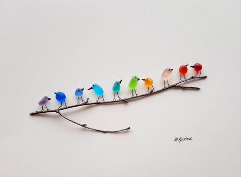 Sea Glass Birds, Sea Glass Artwork, Friendship Art, Birds On Branch, Wall Accents Decor, Beach Glass Art, Bedroom And Living Room, Bird Wall Decor, Bird On Branch