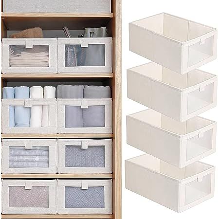 4 Pack Linen Storage Bins, Storage Containers for Organizing Clothing, Jeans, Toys, Books, Shelves, Closet, Wardrobe - Closet Organizers and Storage, Large Storage Boxes Baskets with Window Stairs Organization, Closet Organization Bins, Closet Organizers & Garment Racks, Organiser Son Dressing, Linen Closet Storage, Organizar Closet, Closet Storage Bins, Diy Rangement, Clothes Storage Boxes