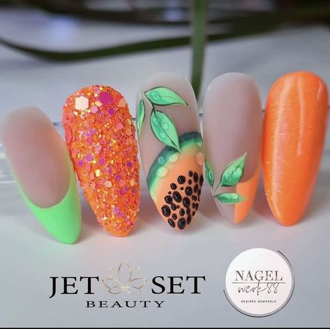 Beach Nails Designs, Summer Beach Nails, Fruit Nail Designs, Girls Nail Designs, Fruit Nail Art, 2023 Nails, Funky Nail Art, Tropical Nails, Gel Nail Art Designs