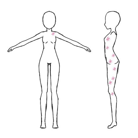 Markings for a character Female Body Reference, Base Female, Drawing Anime Bodies, Character Reference Sheet, Female Base, Cartoon Body, Body Template, Petite Models, Character Template