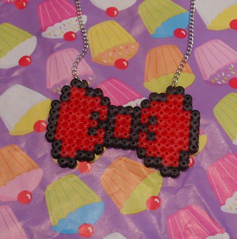 A..............BOW! Bow Beads, Melt Beads Patterns, Crochet Diagrams, Hello Kitty Bow, Make A Bow, Kawaii Crafts, Fuse Bead Patterns, Hama Beads Design, Perler Crafts