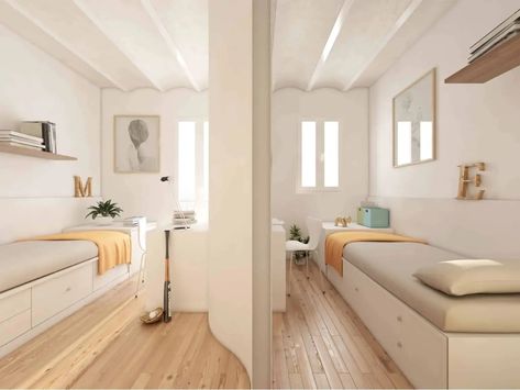 How to Create Privacy in a Shared Bedroom - 10 Steps - Bark and Chase Turning 1 Room Into 2 Bedrooms, Splitting A Bedroom In Two, Small Shared Bedroom, Bedroom Divider, Kids Rooms Shared, Student Bedroom, Shared Girls Room, Small Bedroom Layout, Dorm Style