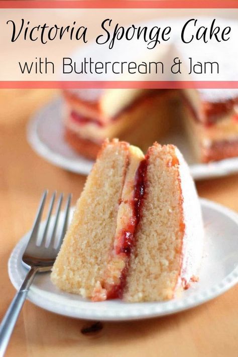 This easy all in one Victoria Sponge Cake with Buttercream recipe makes a delicious, buttery, tender cake with a thick layer of raspberry jam. #cakes #simple #easy #buttercream #raspberries #british #tea_time #spongecake #buttercreamfrosting #jam #raspber Victorian Wedding Cake Recipe, Victorian Sponge Cake Recipe, Victorian Sponge Cake, Victorian Sponge, Victoria Sponge Cake Recipe, Victoria Sandwich Cake, Traditional Baking, Sponge Cake Recipe, British Dishes