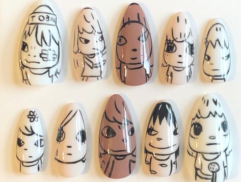 Yoshitomo Nara, Anime Nails, Modern Nails, Glamorous Nails, Really Cute Nails, Nails Only, Kawaii Nails, Cat Kuku, Dream Nails