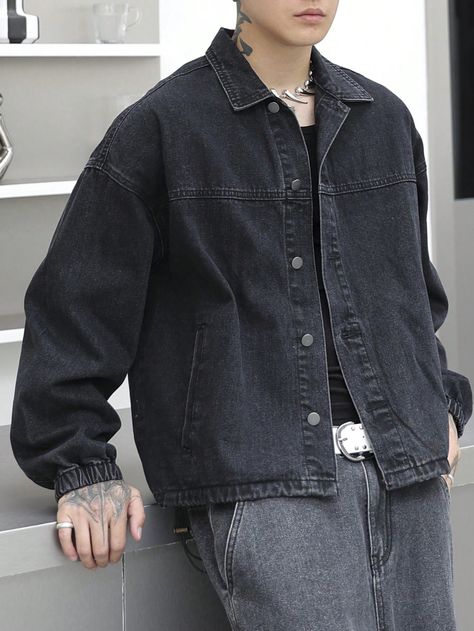 Streetwear Men Black, Black Denim Jacket Outfit, Oversized Black Denim Jacket, Softboy Outfits, Denim Outfit Men, Modern Streetwear, Men's Formal Style, Street Fashion Men Streetwear, Mens Casual Dress Outfits