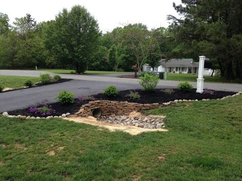 Driveway Culvert Landscaping, Culvert Landscaping Ideas, Culverts Ideas, Driveway Culvert, Landscaping Driveway, Landscaping Entrance, Circle Driveway, Driveway Entrance Landscaping, Landscape Borders