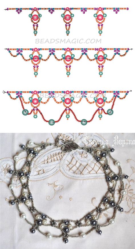 Gaun Abad Pertengahan, Beads Magic, Beaded Necklace Patterns, Beading Jewelery, Beaded Necklace Diy, Beaded Jewelry Tutorials, Handmade Jewelry Tutorials, Necklace Patterns, Beaded Jewelry Designs