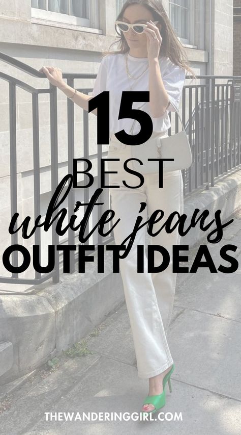 White Jeans Sandals Outfit, Cream Wide Jeans Outfit, Cream Jeans Street Style, How To Style A White Jeans, White Jeans For Winter, White Jeans Night Outfit, Creme Jeans Outfits, White Jeans Fall Outfit Casual, White Jeans Outfit 2024