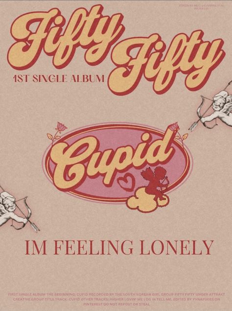 Cupid Poster Fifty Fifty, Cupid Poster Design, Fifty Fifty Poster Kpop, Kpop Album Graphic Design, Cupid Fifty Fifty Album Cover, Fifty Fifty Logo Kpop, Cute Graphic Design Poster, Cupid Graphic Design, Pop Art Posters Retro Graphic Design