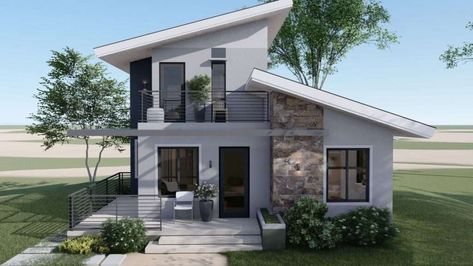 Two Storey Small House with Deck 8.65m x 9.00m House With Deck, Two Storey House Design, Loft Houses, Small House Design Kerala, Tiny Container House, Two Story House Design, Tiny House Exterior, Two Story House, Small House Design Exterior