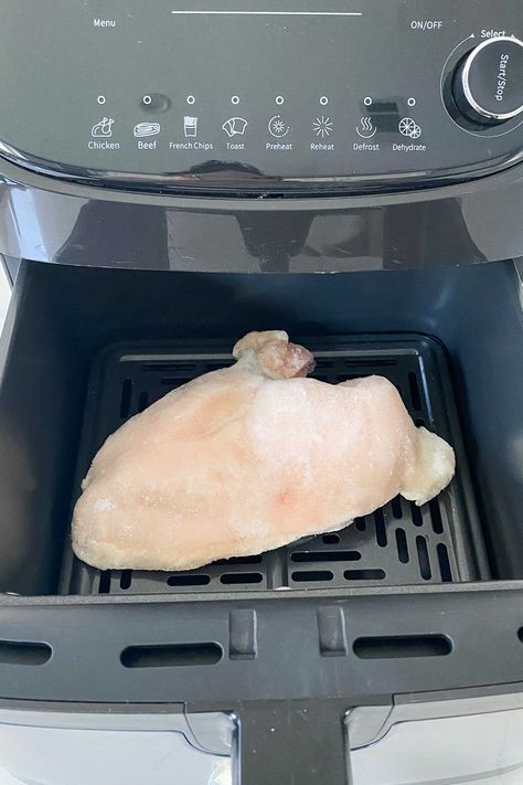 Frozen Chicken Breasts Cooked in the Air Fryer How To Cook Frozen Chicken In Air Fryer, Frozen Chicken In Air Fryer, Frozen Chicken Air Fryer, Chicken And Broccoli Teriyaki, Air Fryer Frozen Chicken Breast, Grilling Frozen Chicken, Broccoli Teriyaki, Baking Frozen Chicken, Cook Frozen Chicken