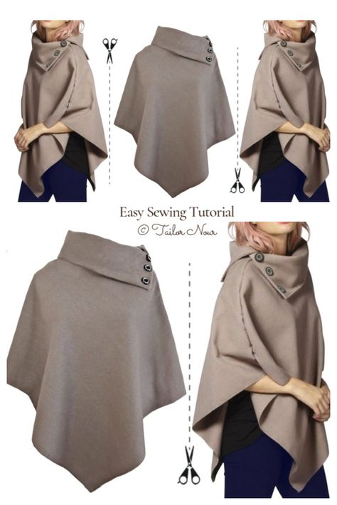 Ladies Jacket Pattern Sewing, Skye Wrap Pattern Free, How To Make A Poncho From Fabric, Diy Poncho Pattern Sewing, Wool Cape Coat Pattern, Shawl Patterns Sewing, Winter Poncho Outfits, Diy Fleece Poncho, Wrap Jacket Pattern