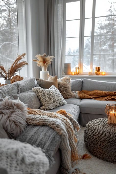 Grey Couch Living Room Ideas, Grey Couch Decor, Living Room Decor Grey Couch, Cozy Grey Living Room, Couch Grau, Gray Sectional Living Room, Couch Living Room Ideas, Grey Sofa Living Room, Earthy Living Room