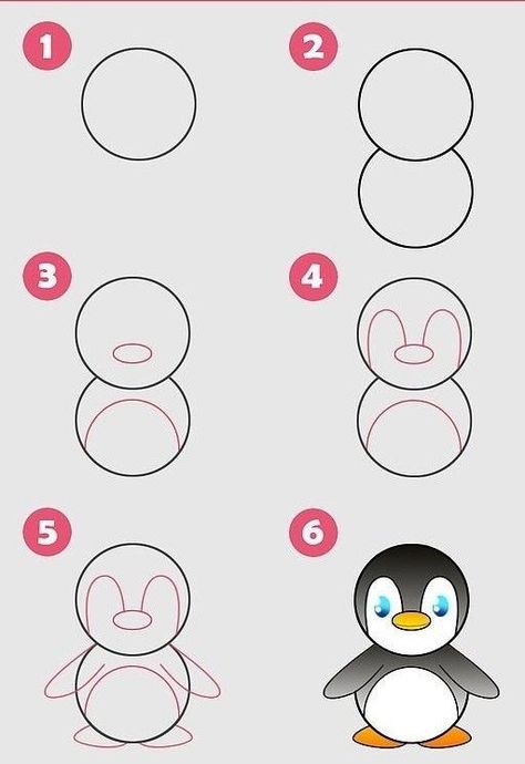 Paint Penguin Easy, Simple Drawing Ideas Easy Step By Step, Draw A Penguin, Easy Steps To Draw, Trin For Trin Tegning, Steps To Draw, Fargelegging For Barn, ليلو وستيتش, Penguin Cartoon