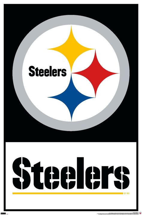 PRICES MAY VARY. THIS TRENDS NFL PITTSBURGH STEELERS - LOGO 21 WALL POSTER uses high-resolution artwork and is printed on PhotoArt Gloss Poster Paper which enhances colors with a high-quality look and feel. HIGH QUALITY ART PRINT is ready-to-frame or can be hung on the wall using poster mounts, clips, push pins, or thumb tacks OFFICIALLY LICENSED wall poster PERFECT SIZE for any room; poster is 22.375" x 34" EASILY DECORATE any space to create the perfect decor for a party, bedroom, bathroom, ki Pittsburgh Steelers Wallpaper, Steelers Logo, Pittsburgh Steelers Logo, Black Hangers, Magnetic Frames, Barn Wood Frames, Trends International, Rug Art, Wall Poster