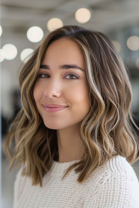 Medium-length beachy waves for teachers, offering a fresh and stylish look. Medium Hair With Waves, Cute Teacher Hairstyles, Chic Hairstyles Medium, Teacher Hairstyles, Relaxed Chic, Teacher Hair, Waves Tutorial, Balayage Bob, Beachy Hair