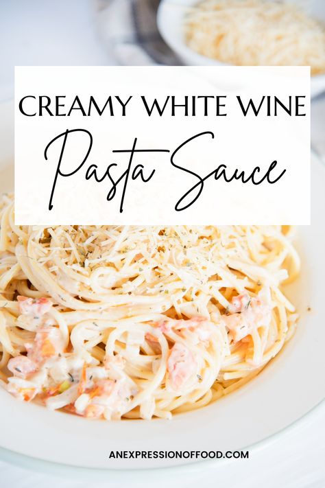 This creamy white wine pasta sauce is made with simple ingredients and can be on the table in less than 30 minutes. This simple sauce is rich, creamy, and flavorful, it’s perfect for weeknight dinners, at-home date nights, and dinner parties! Cream Wine Sauce For Pasta, Pasta Recipes With White Sauce, Creamy White Wine Pasta Sauce, Wine Cream Sauce Pasta, White Wine Shrimp Pasta, Creamy White Wine Pasta, White Wine Alfredo Sauce, White Wine Pasta Recipes, Authentic Alfredo Sauce