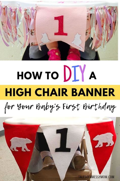 How to Make a DIY High Chair Banner for Your Baby's First Birthday. Save money and customize your high chair banner to your baby's birthday party theme by creating your very own. #firstbirthday #firstbirthdayparty #oneyearold #baby #diy #babybirthday #babyhacks Diy High Chair Banner, Baby First Birthday Party Ideas, Diy High Chair, First Birthday Party Ideas, Baby Birthday Party Theme, Diy Birthday Banner, Baby's First Birthday, High Chairs, Diy Banner