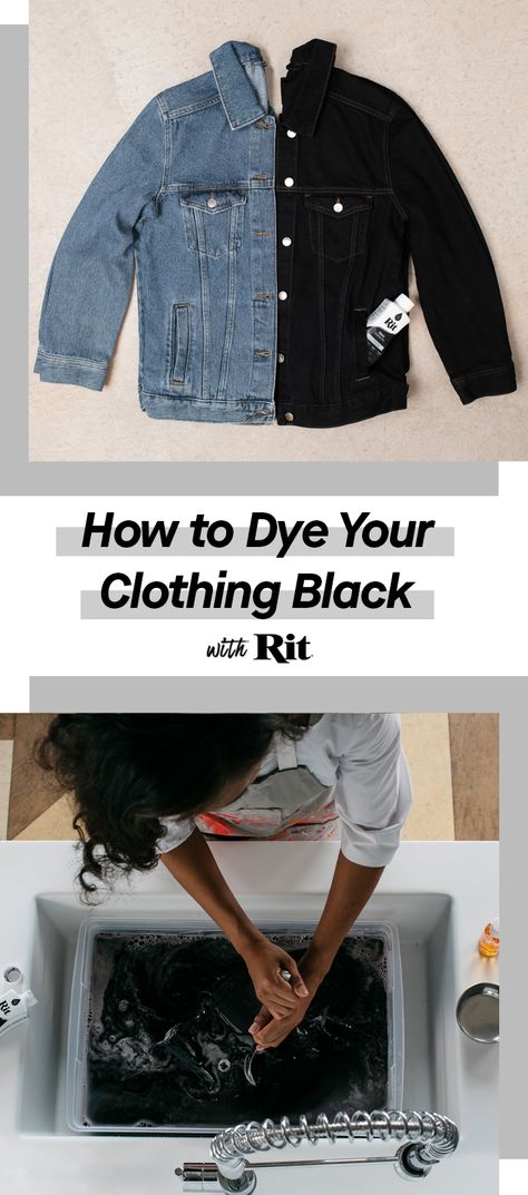 Contrary to popular belief, you don’t have to get rid of your faded clothing. Instead, save your favorite items with Rit’s easy-to-use fabric dye. Follow along to learn how! How To Dye Your Clothes Black, Dye Fabric Black, Dyeing Clothes Black, Dyed Clothes Diy, How To Dye Fabric With Rit, Dye Clothes Diy, Dye Fabric Diy, Black Clothes Dye, Dyeing Jeans