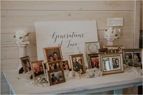 Generations Of Love Wedding Table Display, Wedding Table Photo Ideas, Wedding Reception Entry Way Decor, Generations Of Love Wedding Table, Wedding Remembrance Ideas, After The Tone Wedding, Wedding Entry Table, Pink Rustic Wedding, Howe Farms