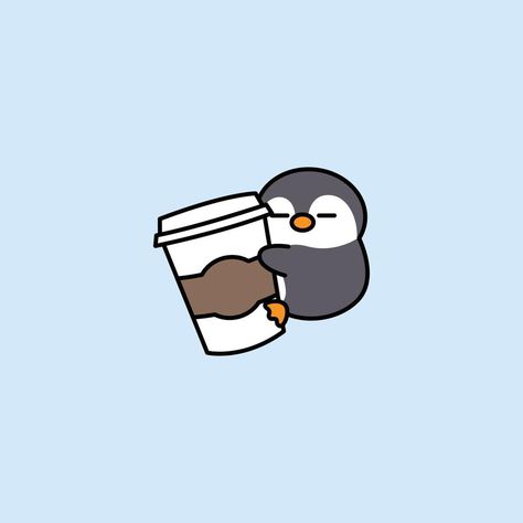 Coffee Cartoon, Penguin Drawing, Penguin Love, Cute Penguin, Cute Animal Drawings Kawaii, Little Doodles, Cute Simple Wallpapers, Kawaii Doodles, Cute Doodle Art