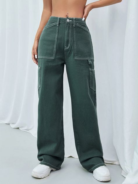 Dark Green Jeans Outfit, Wide Jeans Outfit, Green Jeans Outfit, Cargo Jeans Outfit, Dark Green Jeans, Jeans Outfits, Green Jeans, Wide Jeans, Cargo Pocket