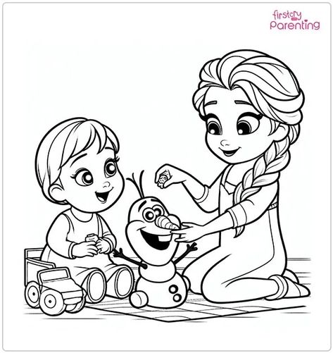 Baby Anna and Baby Elsa making Olaf Frozen Coloring Page Elsa And Anna Coloring Pages, Frozen 2 Coloring Pages, Coloring Pages Frozen, Elsa Frozen 2, Ariel Drawing, Elsa Coloring Pages, Frozen Coloring Pages, Elsa Anna Olaf, Baby Coloring Pages