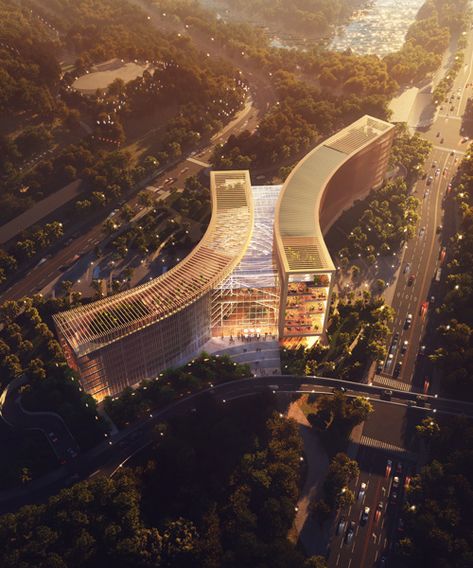 U Shape Building, Headquarters Architecture, Golden Arch, Curve Building, Rural China, Hotel Design Architecture, Mad Architects, مركز ثقافي, Conceptual Architecture