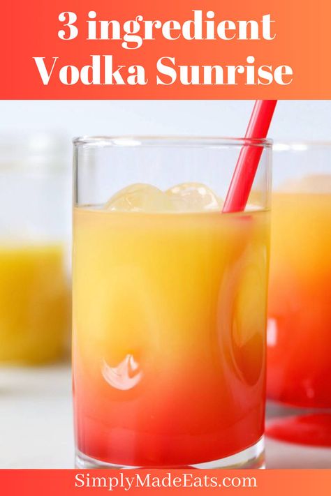 Vodka sunrise in glass. Vodka Sunrise Recipe, Whipped Vodka Drinks, Tequila Sunrise Recipe, Vodka Drinks Easy, Homemade Drinks Recipes, Vodka Sunrise, Pomegranate Cocktails, Whipped Vodka, Lemonade Cocktail