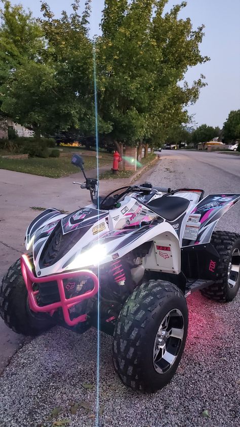 Pink yamaha wolverine 450 Pink 4 Wheeler Atv, Quads 4 Wheelers, Pink Quad Bike, Cool Bikes Bicycles, Four Wheelers Aesthetic, Pink 4 Wheeler, Pink Four Wheeler, Atv Motor, Atv Bike