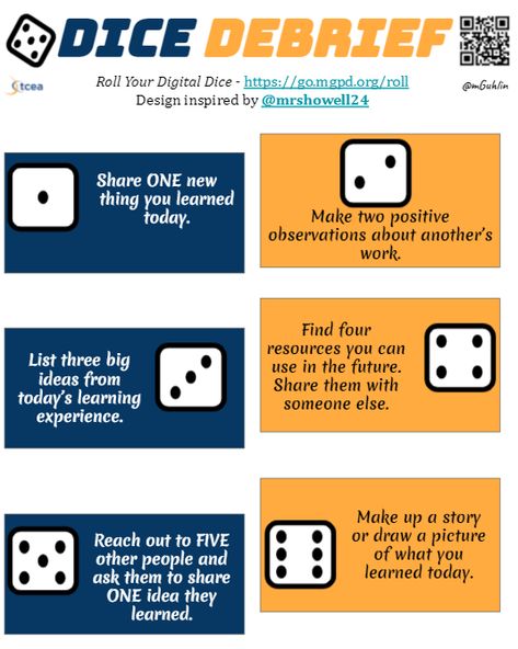 Dicebreakers and Activity Debriefing Templates • TechNotes Blog Dice Debrief, Debriefing Activities, Roll A Story, Visible Thinking, Magic Board, Student Reflection, Icebreaker Activities, Student Achievement, Icebreakers