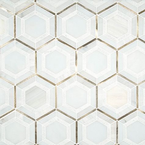 Medici Gold Pattern Pattern Backsplash, Pattern Stone, Gold Tile, Bathroom Decorations, Kitchen Backsplashes, Tile Countertops, Mosaic Wall Tiles, Hexagonal Mosaic, Backsplash Tile