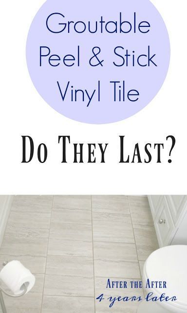 Groutable Peel and Stick Vinyl Tile: Do They Last? (4+ years later) | How well do peel and stick vinyl tiles, that you can grout, last? Are they durable? Here's how ours have held up after more than 4 years. Also links to a great tutorial on how to install them. #diy #howto #bathroom #homedecor #tiles #frugalfamilytimes Groutable Vinyl Tile, Peel And Stick Vinyl Tile, Peel And Stick Floor, Vinyl Tile Flooring, Frugal Family, Diy Tile, Peel And Stick Vinyl, Peel And Stick Tile, Vinyl Tiles