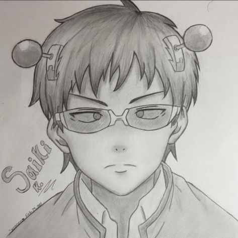 Saiki Drawing Sketch, Saiki Sketch, Saiki K Sketch, Saiki Drawing, Saiki K Drawing, Easy Manga Drawings, Manga Tutorial, Saiki K, Doodle Cartoon